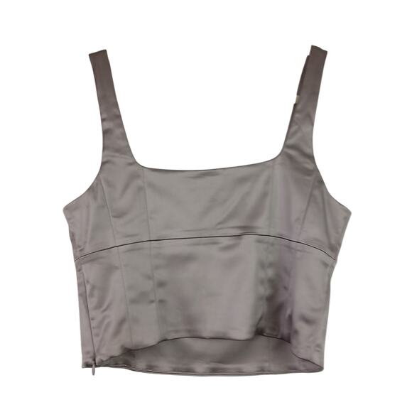 Aritzia Wilfred SZ M Brown Satin Crop Tank Fitted - Picture 3 of 5